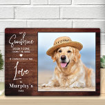 Rustikaler Sonnenschein Personalisieren Foto Hund  Fotoplatte<br><div class="desc">Feiern Sie Ihre beste Freundin mit einem individuellen Hundeschild-Foto in einem rustikalen Holzdesign. Zitat : "Mein Sonnenschein kommt nicht vom Himmel, er kommt von der Liebe in ... . Name des Hundes ... Eye's Customize mit den Fotos Ihres Lieblingstiers, und Name . COPYRIGHT © 2020 Judy Burrows, Black Dog Art...</div>