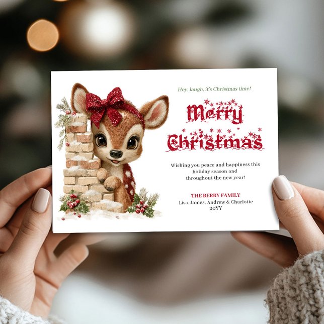 Rustikaler spähender Rentier lustiger Feiertagsgru Feiertagskarte (Rustic Peeking Reindeer Funny Holiday Greeting Card

)