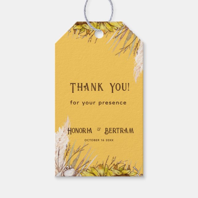 Rustikaler Spice Mustard Sunflower Bridal Geschenkanhänger (Vorderseite)