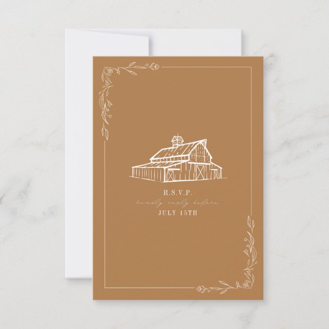 Rustikaler Stall Goldenrod Wedding RSVP Karte (Vorderseite)