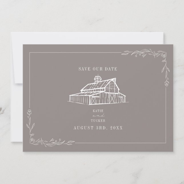 Rustikaler Stall Hochzeit Amethyst Gray Save the D Date (Vorderseite)