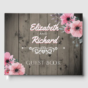 Rustikaler Stall Hochzeitsholz Rosa Blume Gästebuch