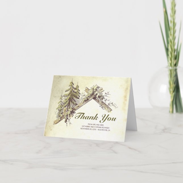 Rustikaler Stall im Wald Danke (Vorderseite)