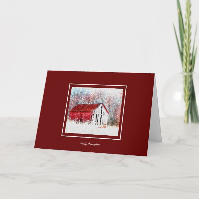 Rustikaler Stall mit Red Fox Snow Scene Urlaub Karte (Vorderseite)