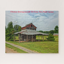 Rustikaler Stall North Carolina. Weihnachtsgrüße