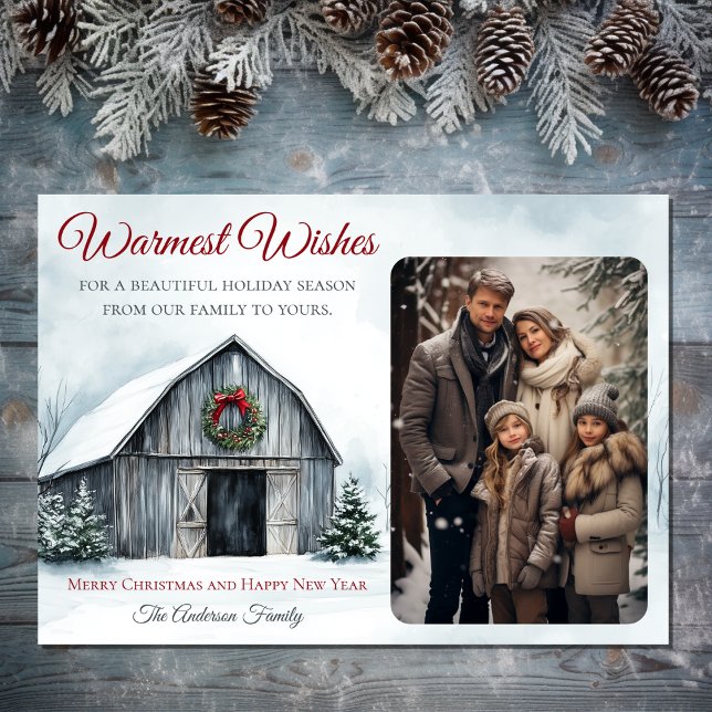 Rustikaler Stall Warmest wünscht Farm Weihnachten  (Rustic Barn Warmest Wishes Farm Christmas Photo Holiday Card)