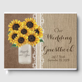 Rustikaler Stall Wedding Burlap Mason Jar Sunblume Gästebuch