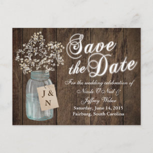 Rustikaler Stall Wedding Wood Mason Jar Babys Atem Ankündigungspostkarte