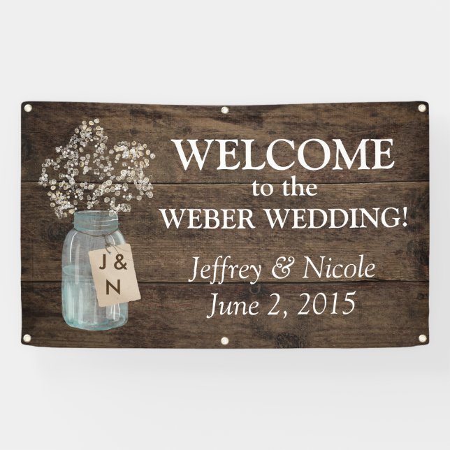 Rustikaler Stall Wedding Wood Mason Jar Babys Atem Banner (Horizontal)