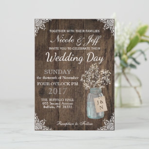 Rustikaler Stall Wedding Wood Mason Jar Babys Atem Einladung