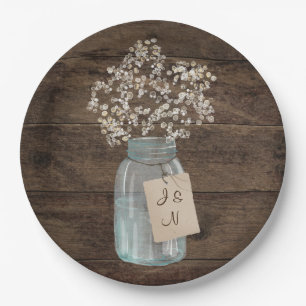 Rustikaler Stall Wedding Wood Mason Jar Babys Atem Pappteller