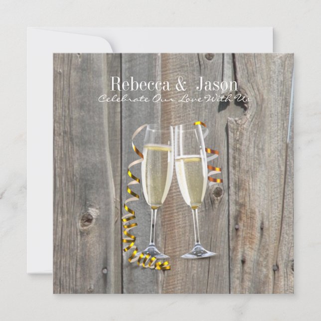rustikaler Stallholz Champagner Western Hochzeit Einladung (Vorderseite)