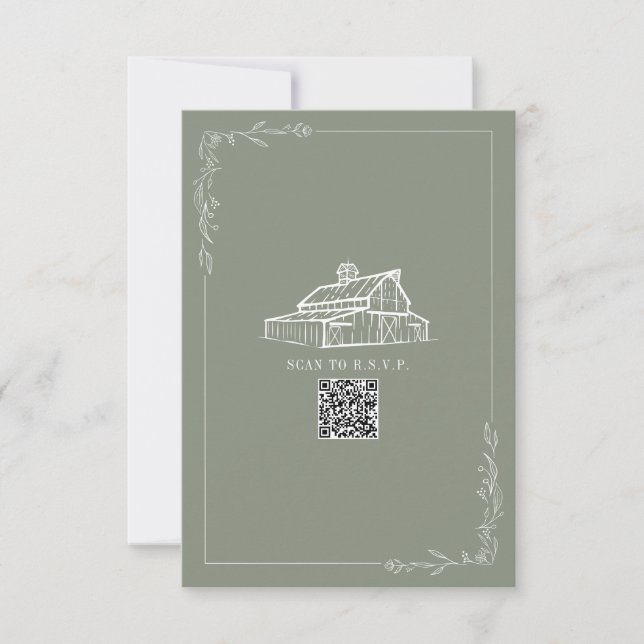 Rustikaler Stallhühner Grüne QR-Code Hochzeit RSVP Karte (Vorderseite)