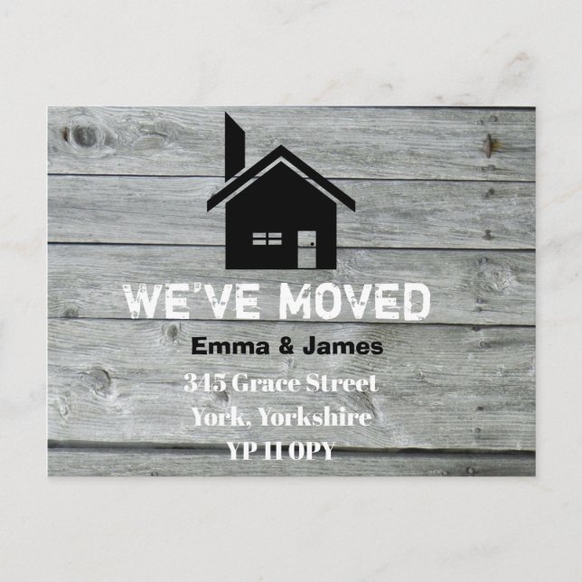 Rustikaler Stallschornstein Wir haben den Adresswe Ankündigungspostkarte (Vorderseite)