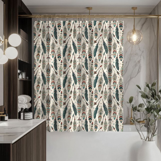 Rustikaler Stammesvorhang Pfeile und Federn Berühr Duschvorhang (Rustic Tribal Curtain Arrows and Feathers Touch)