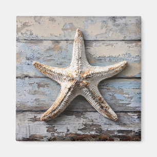 Rustikaler Starfish auf gewittertem Holz Magnet