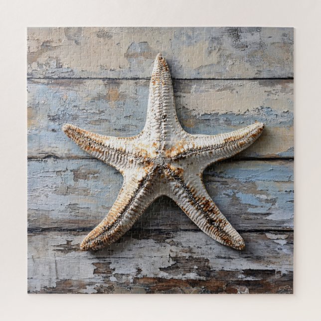 Rustikaler Starfish auf gewittertem Holz Puzzle (Vertikal)