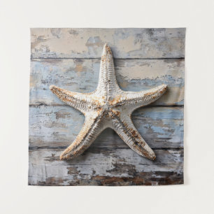 Rustikaler Starfish auf gewittertem Holz Wandteppich