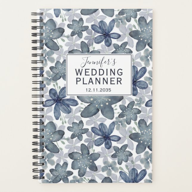 Rustikaler Staubblauer Blumenmuster-Hochzeitsplane Planer (Vorderseite)