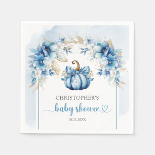 Rustikaler, staubblauer und goldener Kürbisblumenj Serviette