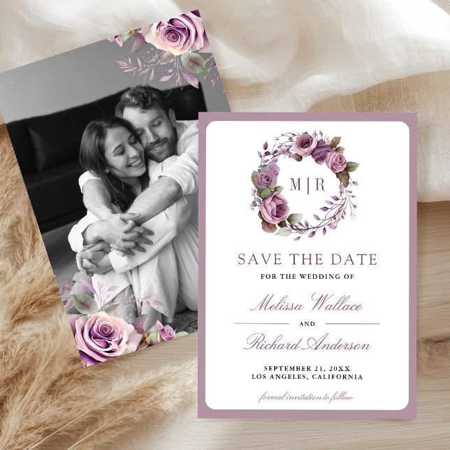 Rustikaler Staubiger Lila Blumen Hochzeitsfoto Save The Date (Von Creator hochgeladen)