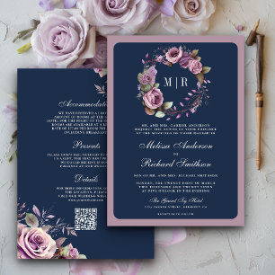 Rustikaler Staubiger Lila-Blumen-Navy-QR-Code-Hoch Einladung