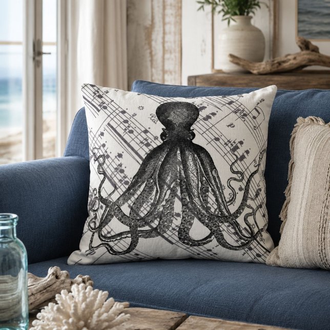 rustikaler Steampunk nautischer, moderner Vintager Kissen (rustic steampunk nautical modern vintage octopus throw pillow)