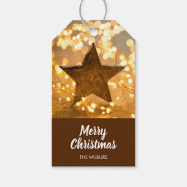 Rustikaler Stern und Weihnachtslicht Geschenkanhänger