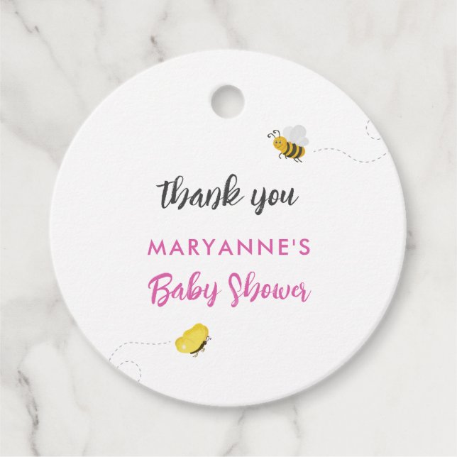 Rustikaler Storch mit Baby-Dusche für Bienen & But Geschenkanhänger (Vorderseite)