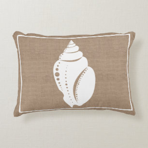 Rustikaler Strand White Seashell & Faux Burlap Dekokissen