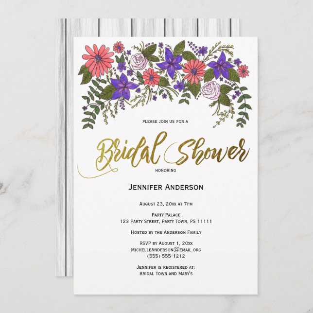 Rustikaler Strand Wood Floral Brautparty Einladung (Vorne/Hinten)