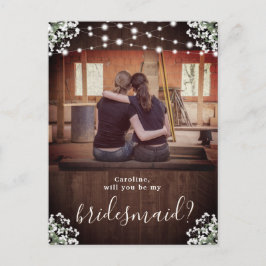 Rustikaler String Lights Floral Bridesmaid Vorschl Postkarte