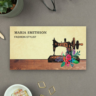 Rustikaler Stylist für die Nähmaschine aus Holz Visitenkarte