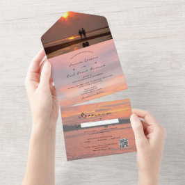 Rustikaler Sunset Lake + Ihr Foto Hochzeit All In One Einladung