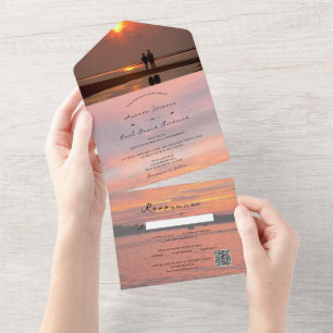 Rustikaler Sunset Lake + Ihr Foto Hochzeit All In One Einladung