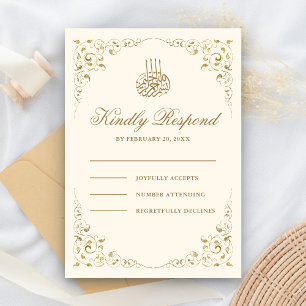 Rustikaler Swirl-Rahmen Creme und Gold Muslimische RSVP Karte