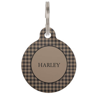 Rustikaler Tan Black Buffalo Kariert Mit Monogramm Haustiermarke