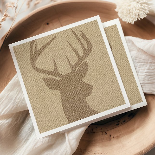 Rustikaler Tan Burlap Deer Buck Serviette (Von Creator hochgeladen)