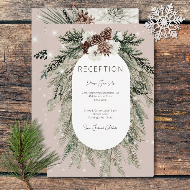 Rustikaler Tan Pine Winter Sparkone Empfang Begleitkarte (Rustic Tan Pine Winter Sparkle Reception Enclosure Card)