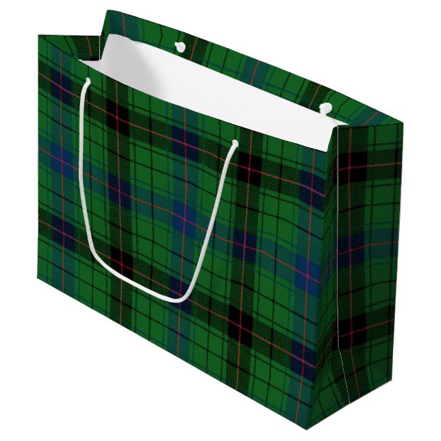 Rustikaler Tartan Classic Green Karo Kariert Große Geschenktüte (Vorderseite Schrägansicht)