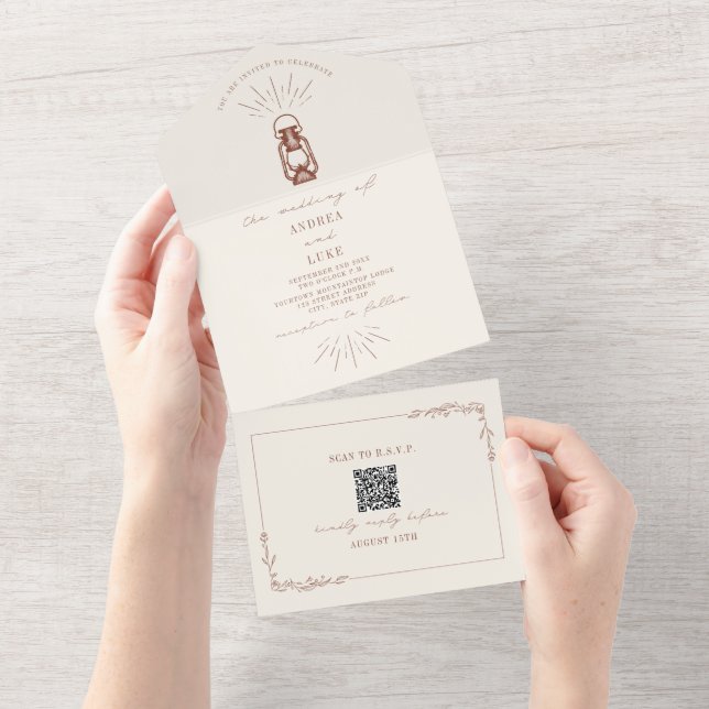 Rustikaler Terracotta Lantern QR UAWG All In One Einladung (Abreißen)