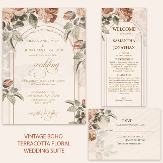 Rustikaler Terrakotta-Grünflor-Bogen-Hochzeit  | Einladung