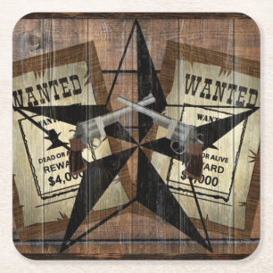 Rustikaler Texas Star Western Doppelpistolen Gesuc Rechteckiger Pappuntersetzer