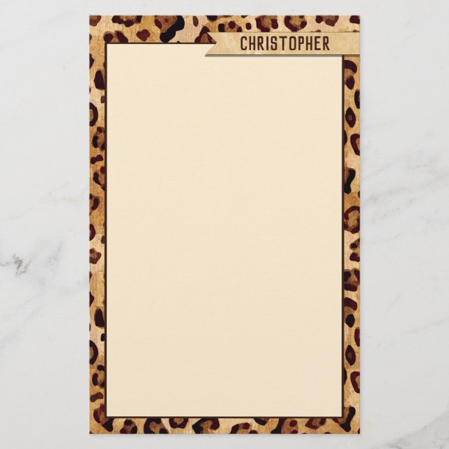 Rustikaler Textil-Leopard-Druckername Briefpapier (Vorderseite)