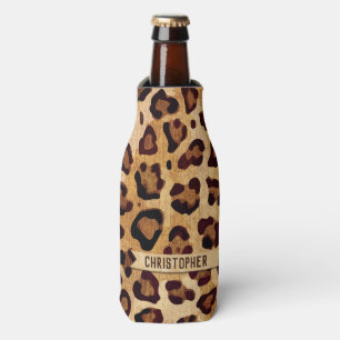 Rustikaler Textil-Leopard-Druckername Flaschenkühler