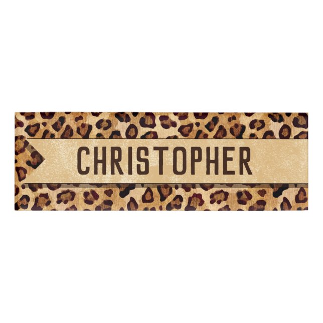 Rustikaler Textil-Leopard-Druckername Namenschild (Vorderseite)