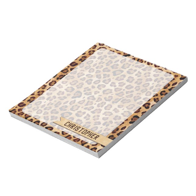 Rustikaler Textil-Leopard-Druckername Notizblock (Rotiert)