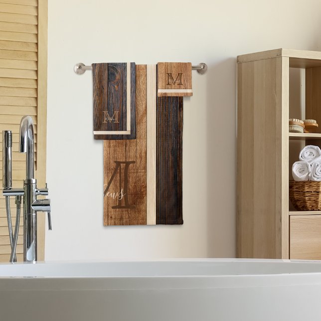 Rustikaler Ton Monogramm Streifen Badhandtuch Set (Von Creator hochgeladen)