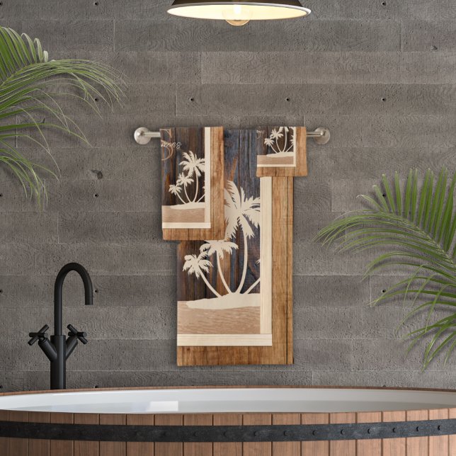 Rustikaler Tone Mongram Palms Beach Badhandtuch Set (Von Creator hochgeladen)