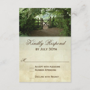 Rustikaler Tor Naturlehrpfad Hochzeit RSVP Karte